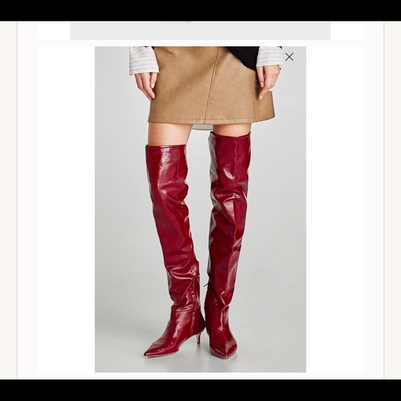 Zara Shoes Zara Leather Over The Knee Kitten Heel Boots Poshmark